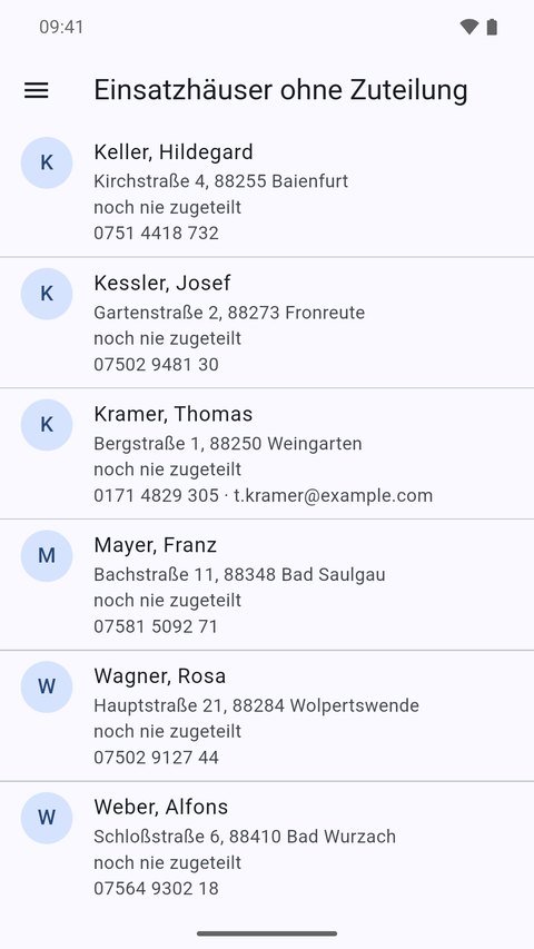 Liste der Einsatzhäuser, denen noch niemand zugeteilt ist